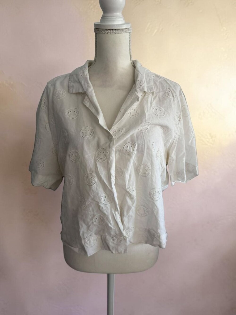 SAINT GERALDI White Smiley Face Button Down Shirt Sz L
